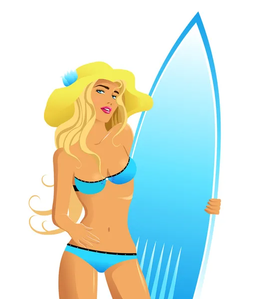 Fata frumoasa cu o placa de surf — Vector de stoc