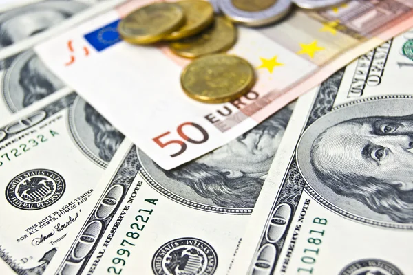 Dollars and Euro — Stock Photo, Image