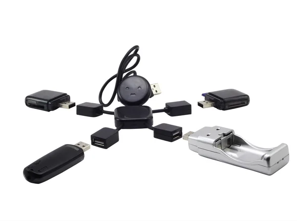 USB 2.0 Hub en la forma del hombrecito con gadgets —  Fotos de Stock
