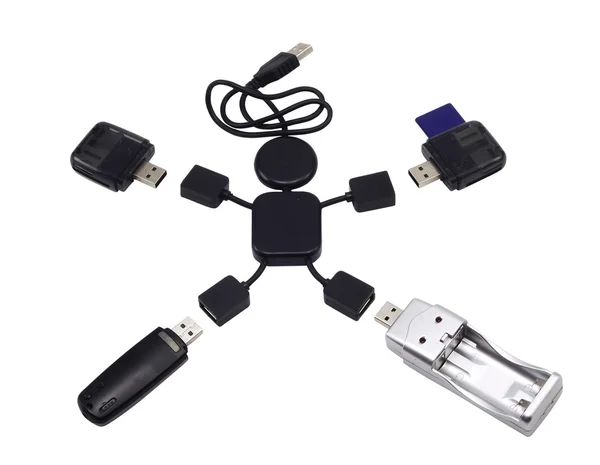 USB 2.0 Hub en la forma del hombrecito con gadgets —  Fotos de Stock