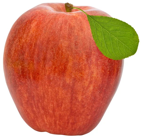 Manzana roja con hoja verde — Foto de Stock