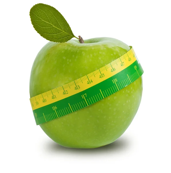 Grönt äpple med måttband — Stockfoto