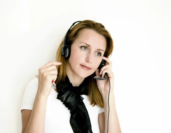 Vrouw met headset — Stockfoto