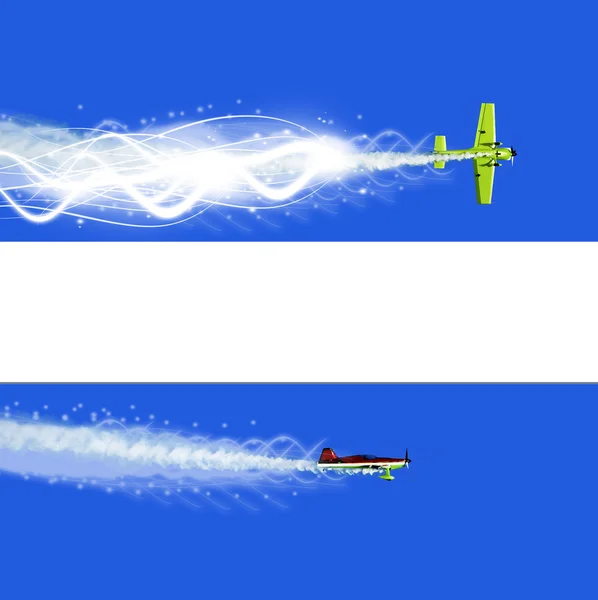 两架飞机飞在蓝色天空背景 — 图库照片