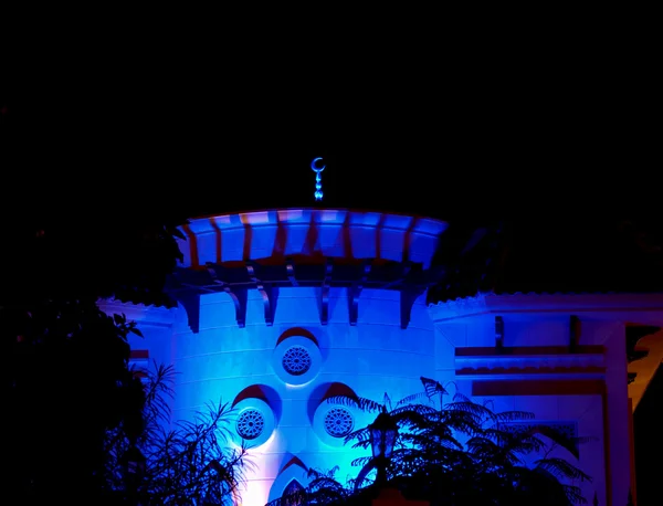 Moschee mit Blaulicht in der Nacht — Stockfoto