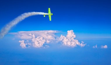 Blue sky with clouds and aircraft clipart