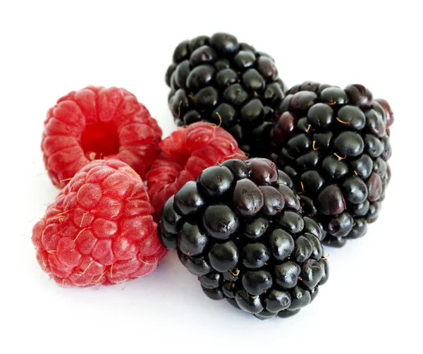 stock image Blackberry and raspberry on the white background