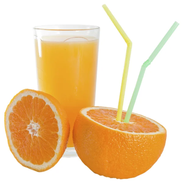 Orange och glas og juice — Stockfoto