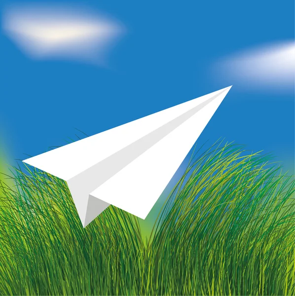 矢量折纸白色飞机飞行 — 图库矢量图片