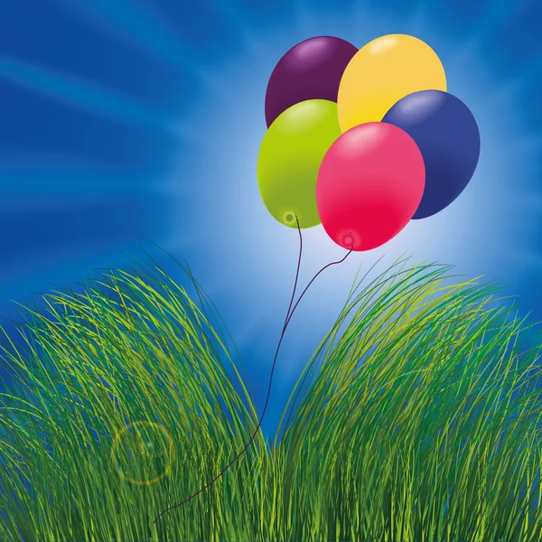 Vele gekleurde ballonnen in de lucht — Stockvector