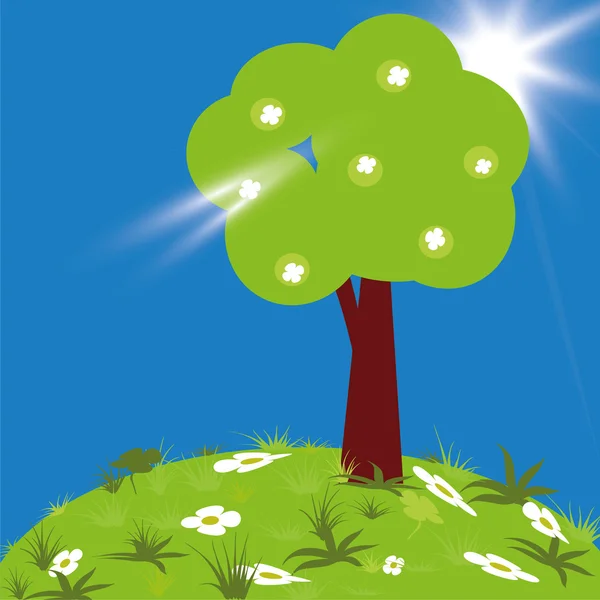 Abstraktní strom na louce v slunečný letní den. — Stockový vektor