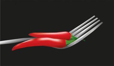 Red hot chili peppers on the fork. clipart