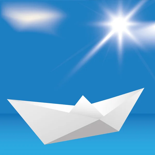 Boot origami op de blauwe hemelachtergrond. — Stockvector