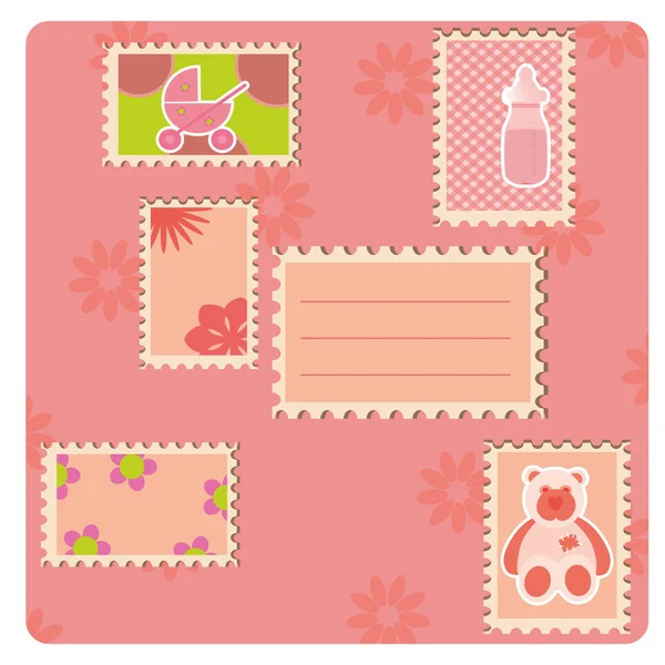 Greeting card with many stamps. — Stock Vector