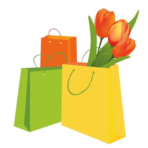 Tulipaner i indkøbsposen – Stock-vektor