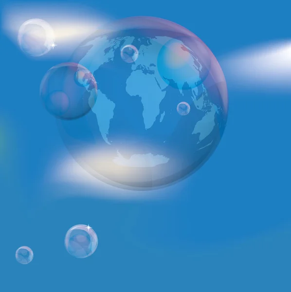 Planeet aarde in de zeepbel in de hemel — Stockvector