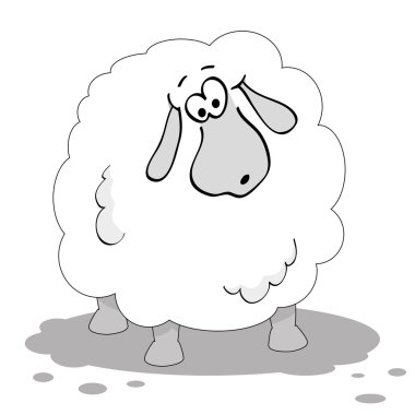 Cartoon sheep in black and white clipart