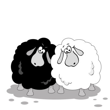 Cartoon sheep. Black and white illustration. clipart