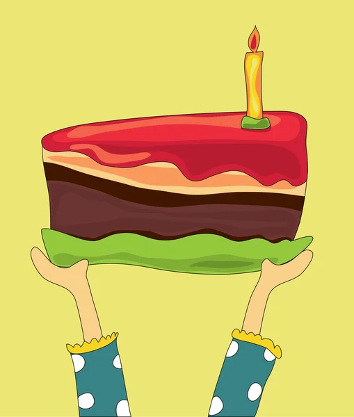 Mains tenant un grand gâteau au chocolat d'anniversaire — Image vectorielle