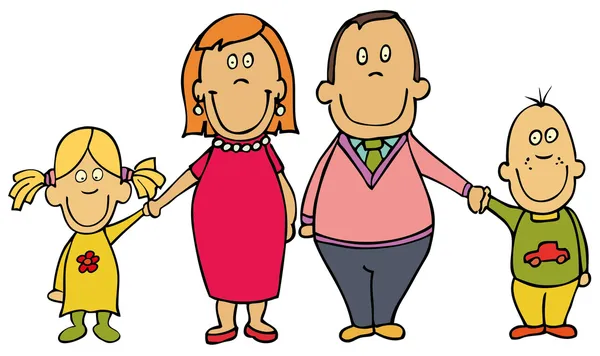Joyeux dessin animé famille - mère, père et enfants — Image vectorielle