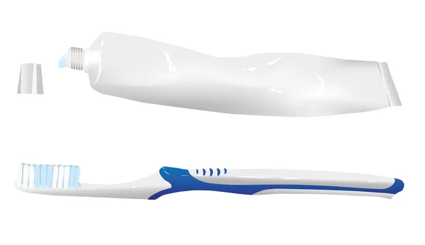 Zahnpasta und Bürste isoliert auf der weißen — Stockvektor