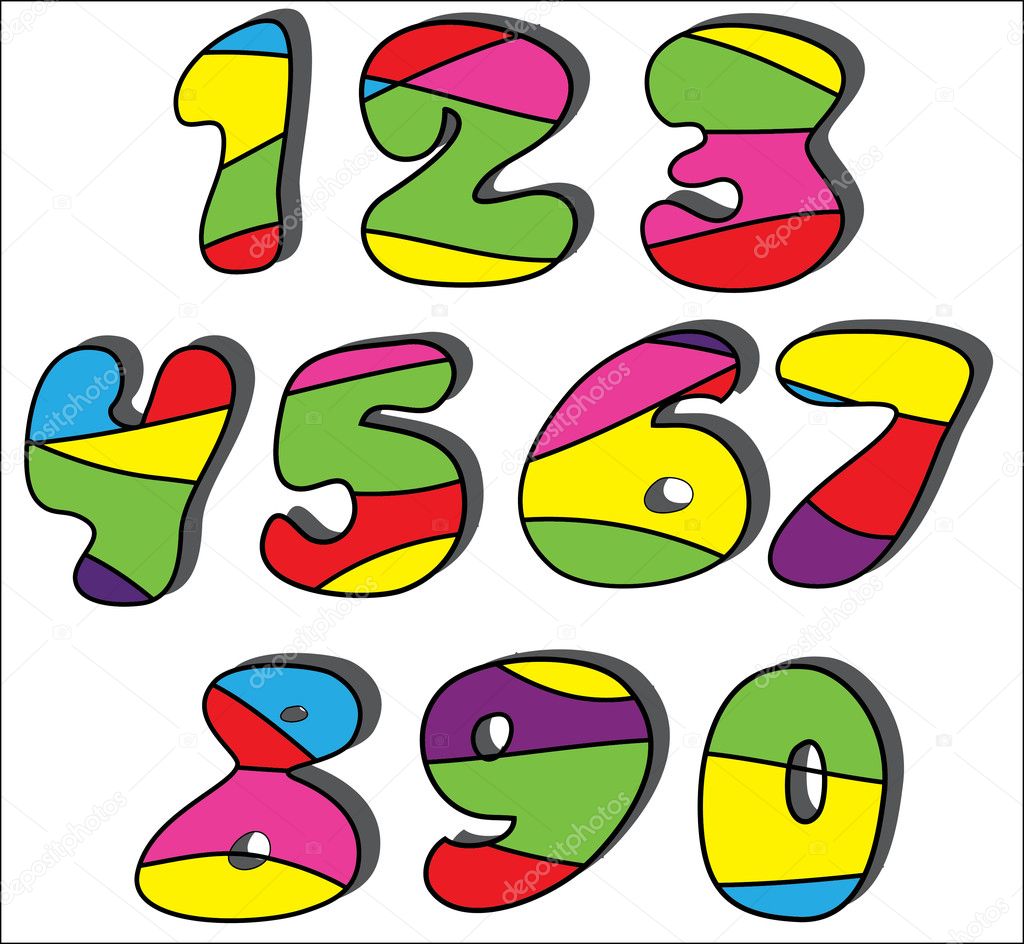 Colorful cartoon numbers set