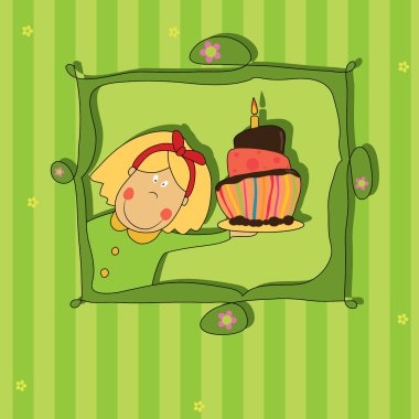 Cirl with chocolate cake. clipart