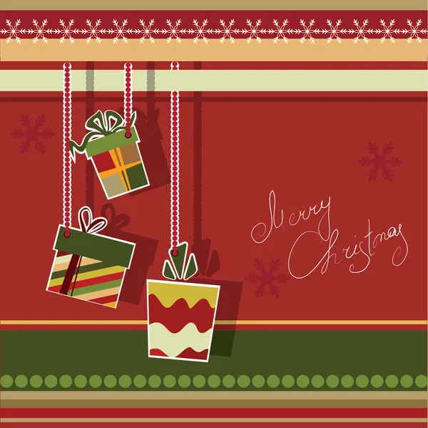 Cartão de felicitações de Natal com caixas de presente — Vetor de Stock