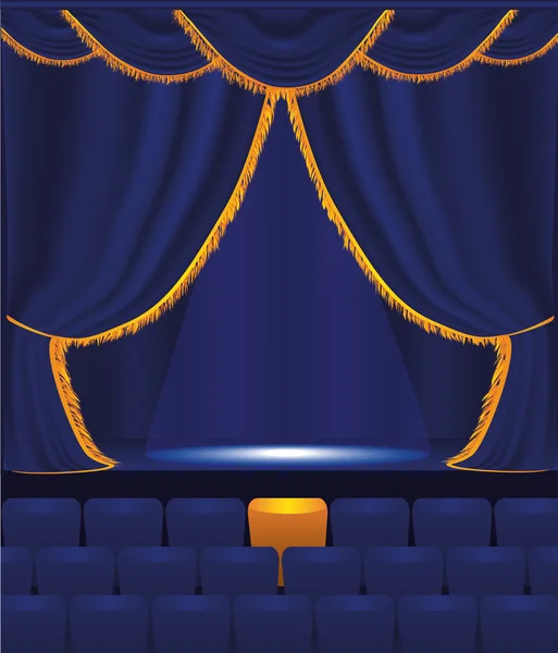Rideau bleu vectoriel avec hall vide — Image vectorielle