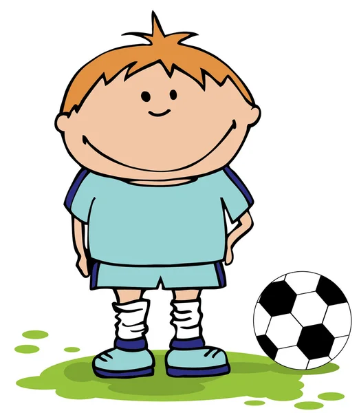 Chico jugando al fútbol. Fondo de fútbol — Vector de stock
