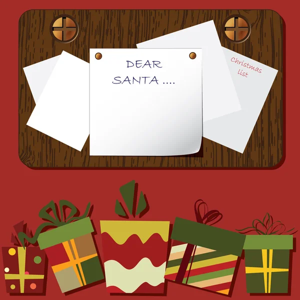 Vánoční pozadí s dárkové krabičky a dopis pro Santu — Stockový vektor