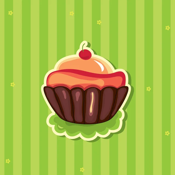 縞模様の背景にかわいいレトロなカップケーキ — ストックベクタ