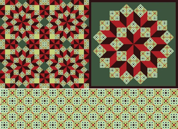 Två geometriska mönster och en geometrisk ornament — Stock vektor