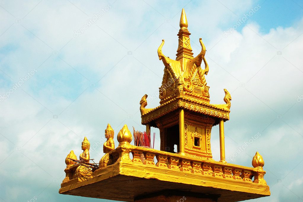 Golden shrine against sky in Cambodia