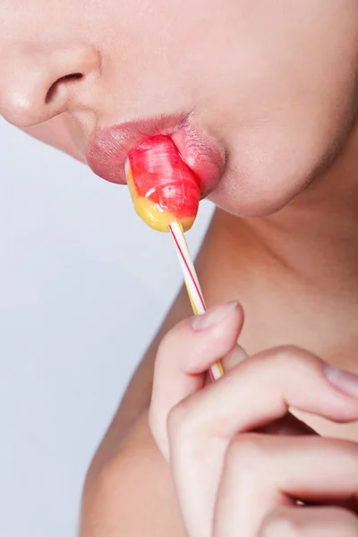 Woman licking — Stock Photo, Image