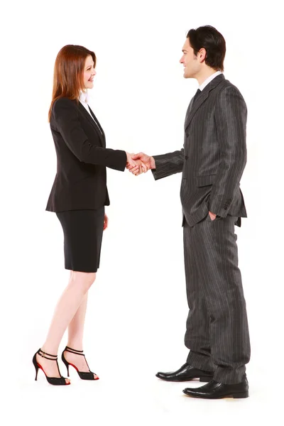 Homme d'affaires et femme d'affaires serrant la main — Photo