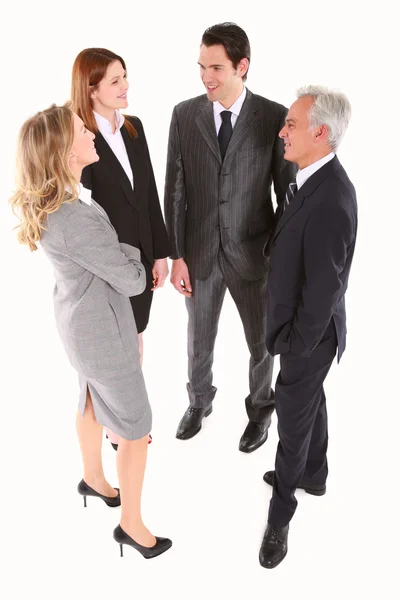 Uomo d'affari e donna d'affari in piedi a chiacchierare — Foto Stock