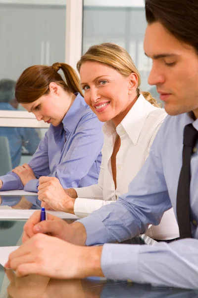 Two businesswoman and a businessman during a meeting — Stock Photo, Image
