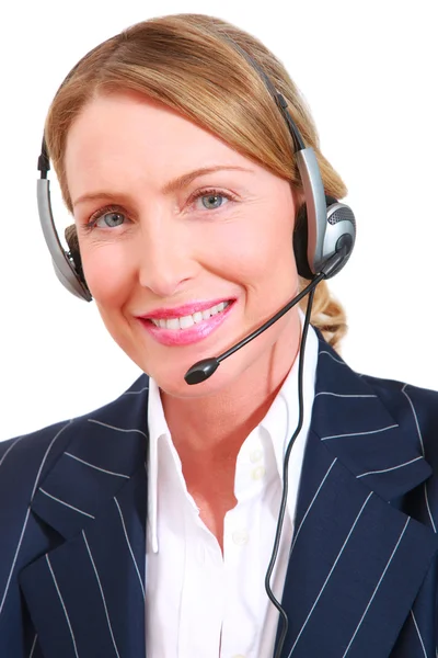 Businesswoman with microphone — Stock Photo, Image