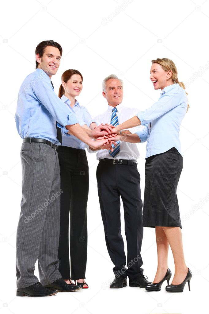 Businessman and businesswoman with hands joined