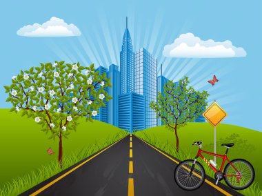 Summer landscape with a bike clipart