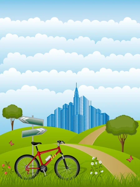 夏天风景与一辆自行车 — 图库矢量图片