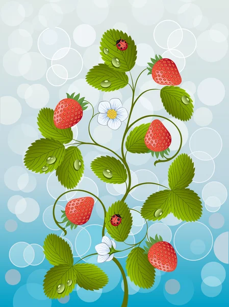 Floraler Hintergrund mit einer Erdbeere — Stockvektor