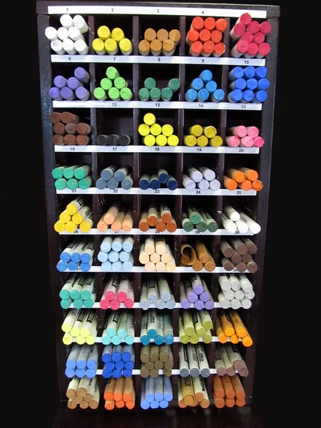 stock image Art Studio Pastel Crayon Display Shelf