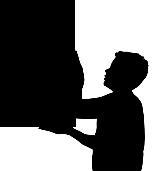 Ізольований хлопчик Дитячий жест, що несе велику рамку — стоковий вектор