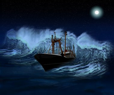 Sinking Ship at night clipart