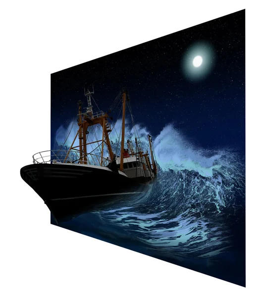 Корабель вночі в 3D — стокове фото