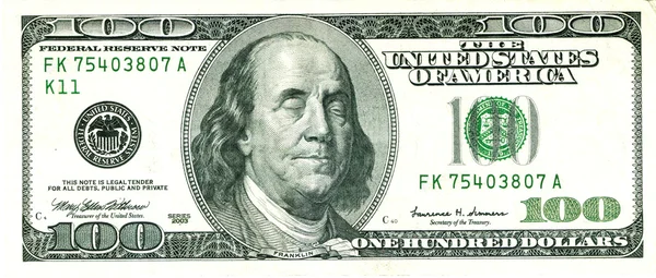 Закритими очима Франклін 100 нас доларову купюру — стокове фото