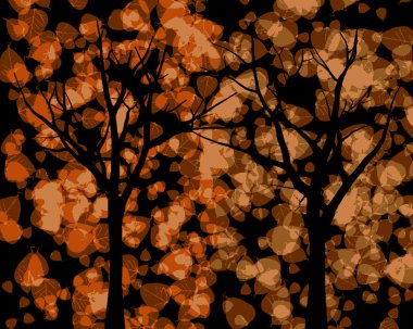 ağaç siluetleri ile sonbahar yaprakları arka plan vb