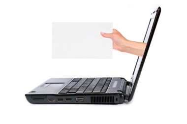 Notebook computer and hand clipart